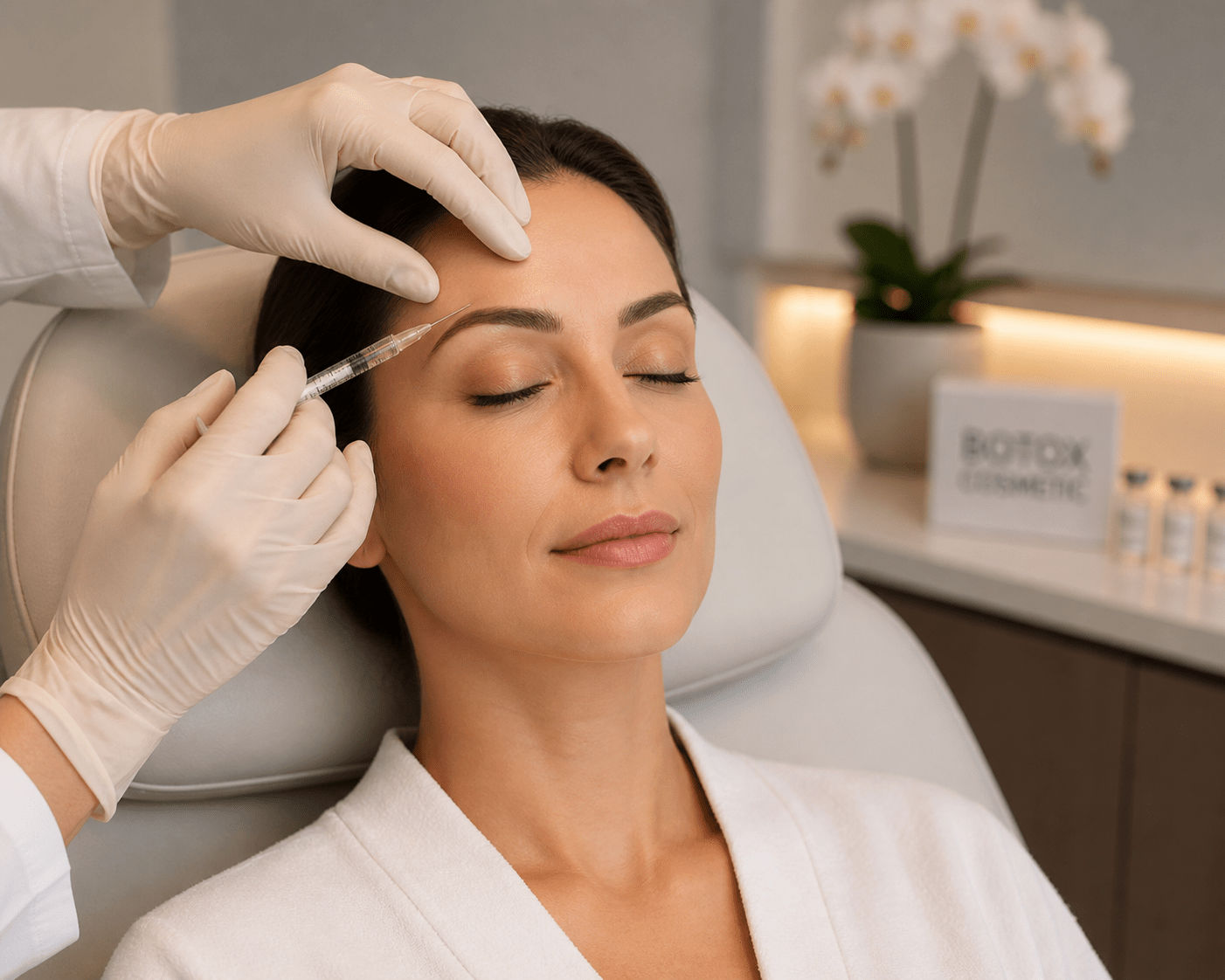 Woman receiving facial aesthetic treatment
