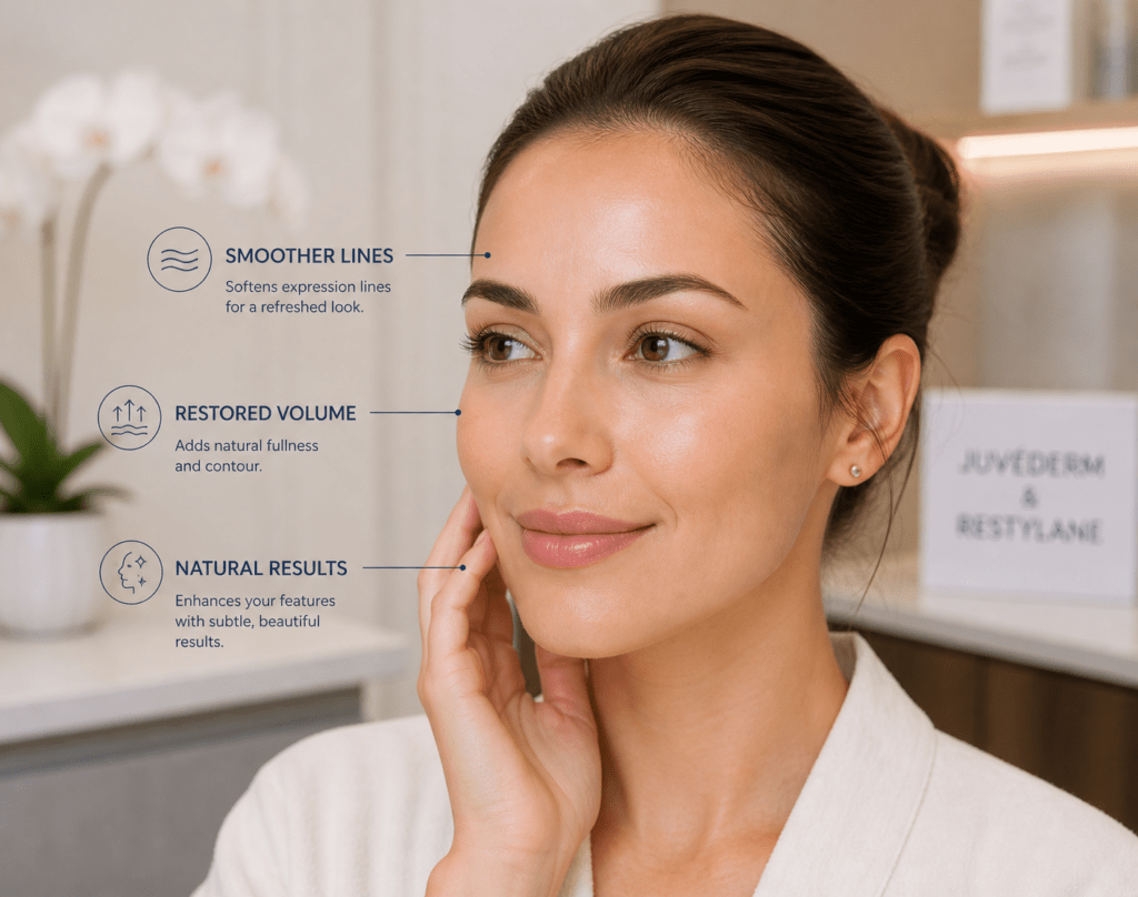Woman after facial aesthetic treatment